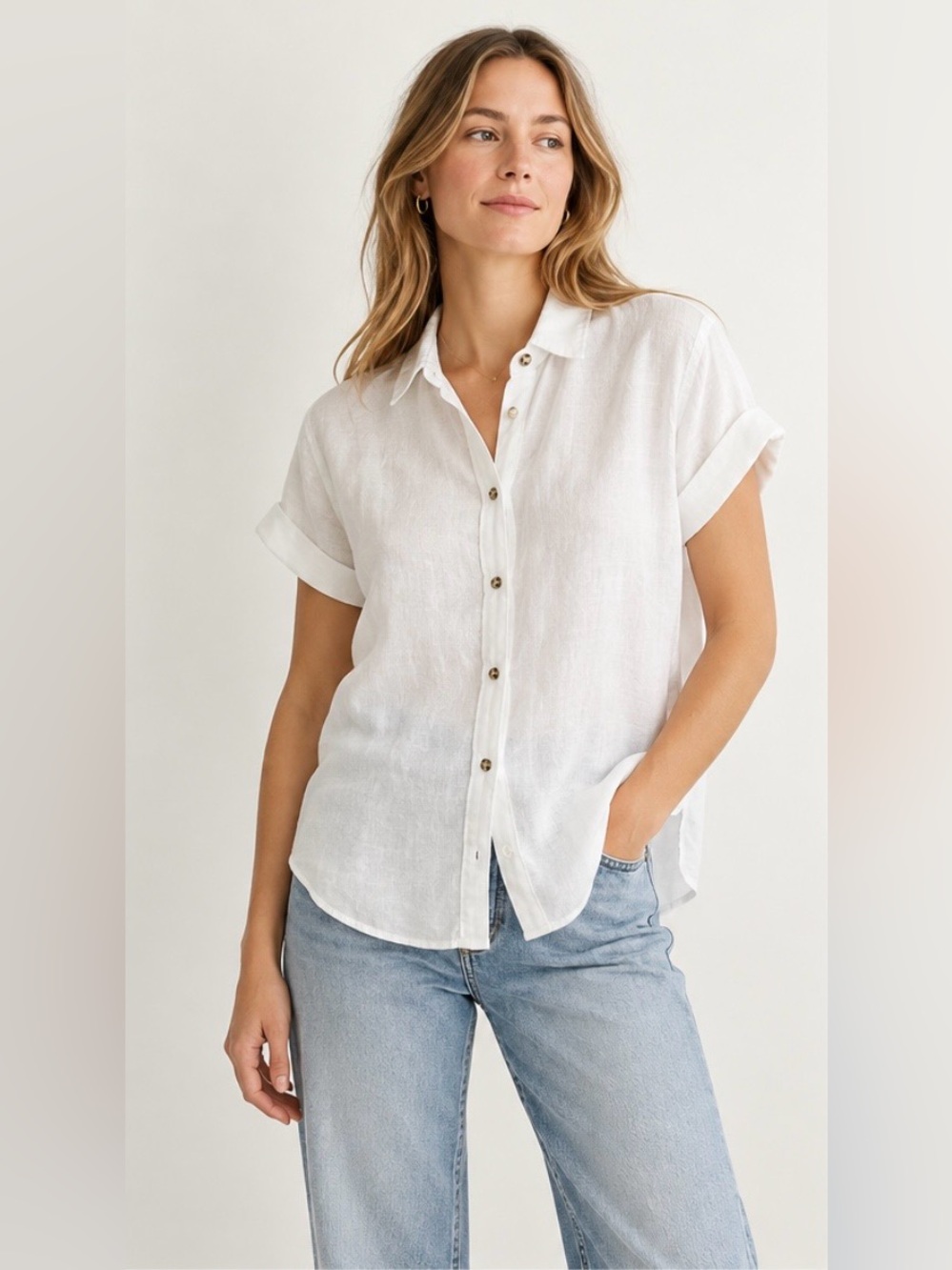 J.Crew Baird McNutt Irish Linen Shirt XS White Short Sleeve Button Up